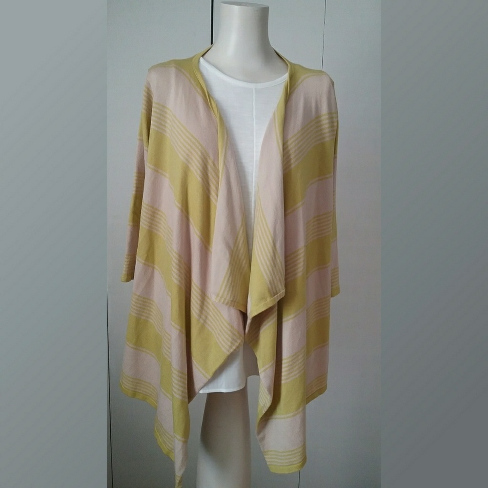 Cyrus Stripe Drape Front Cardigan Yellow and Cream